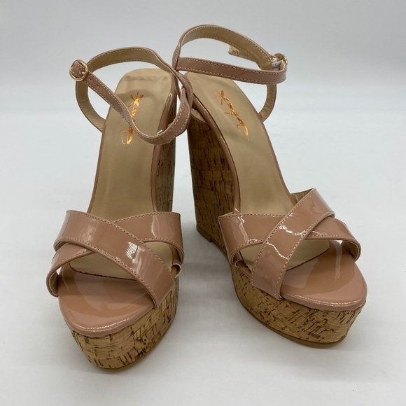 XYD Shoes - XYD Nude Peep Toe Wedge Platform Sandals Heel Pump